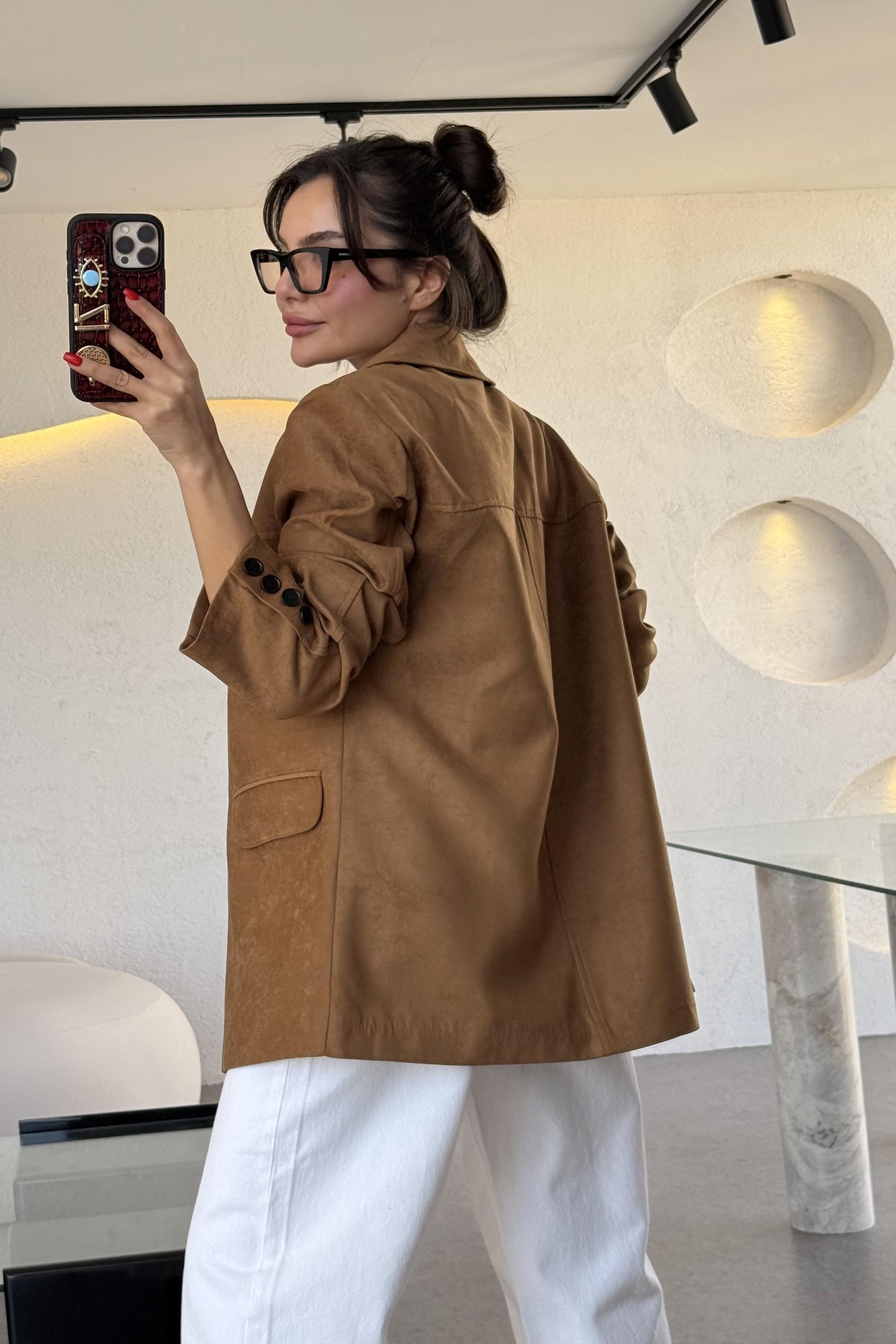 Nadia Taba Süet Vatkalı Blazer Ceket