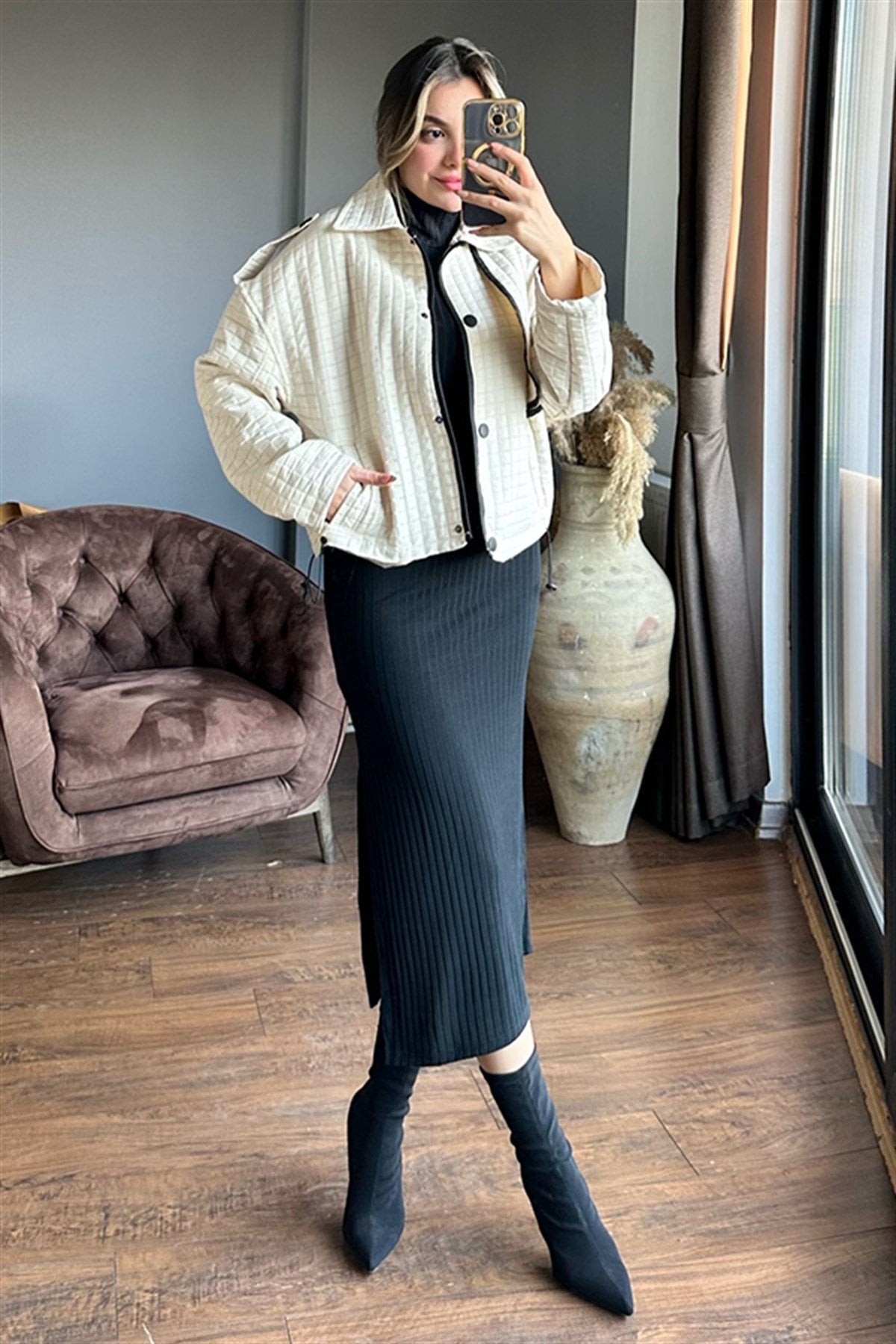 Nakd sıfır kol fitilli siyah triko elbise