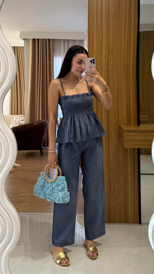 Naomi Çizgili İkili Denim Takım