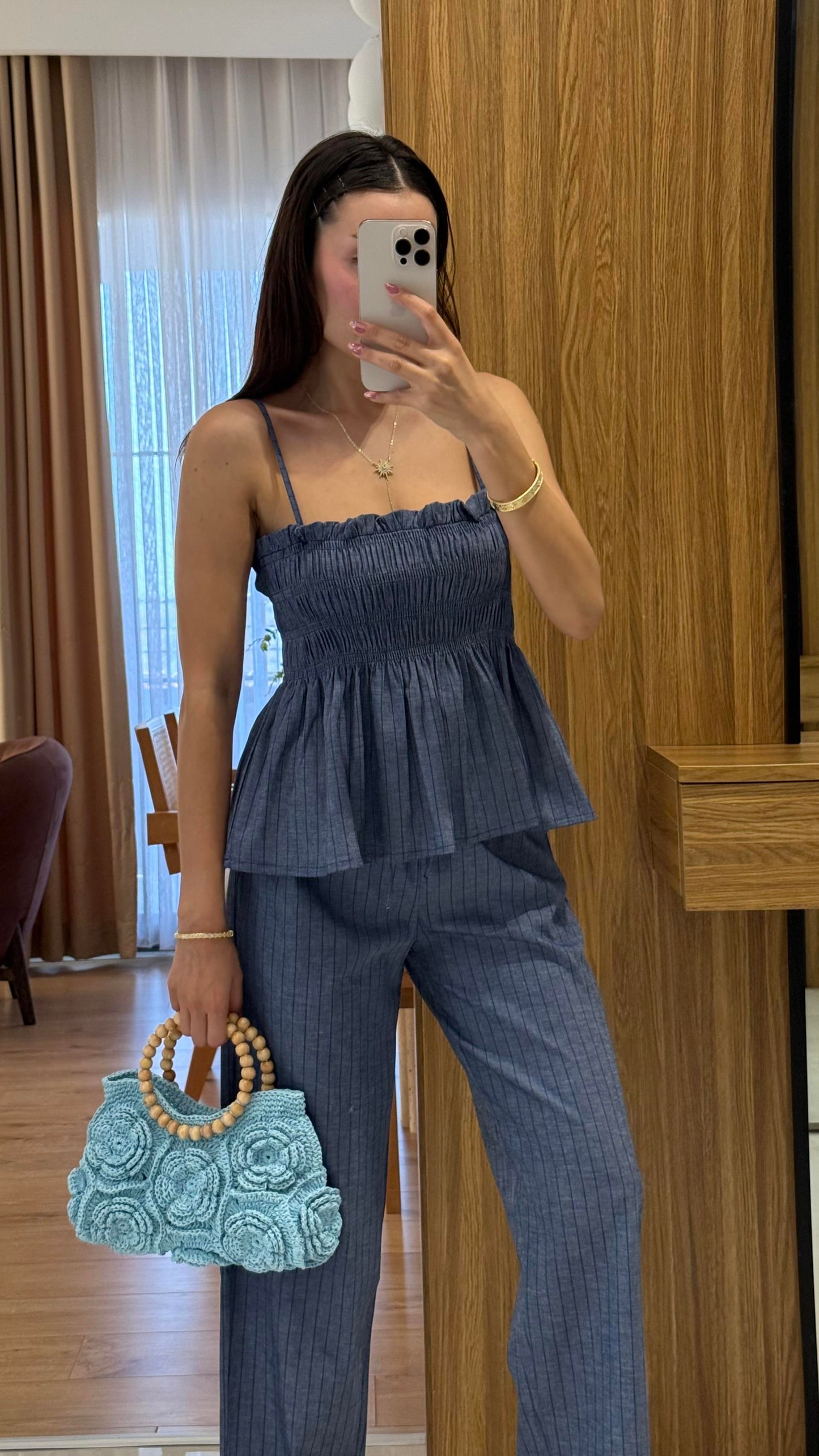 Naomi Çizgili İkili Denim Takım