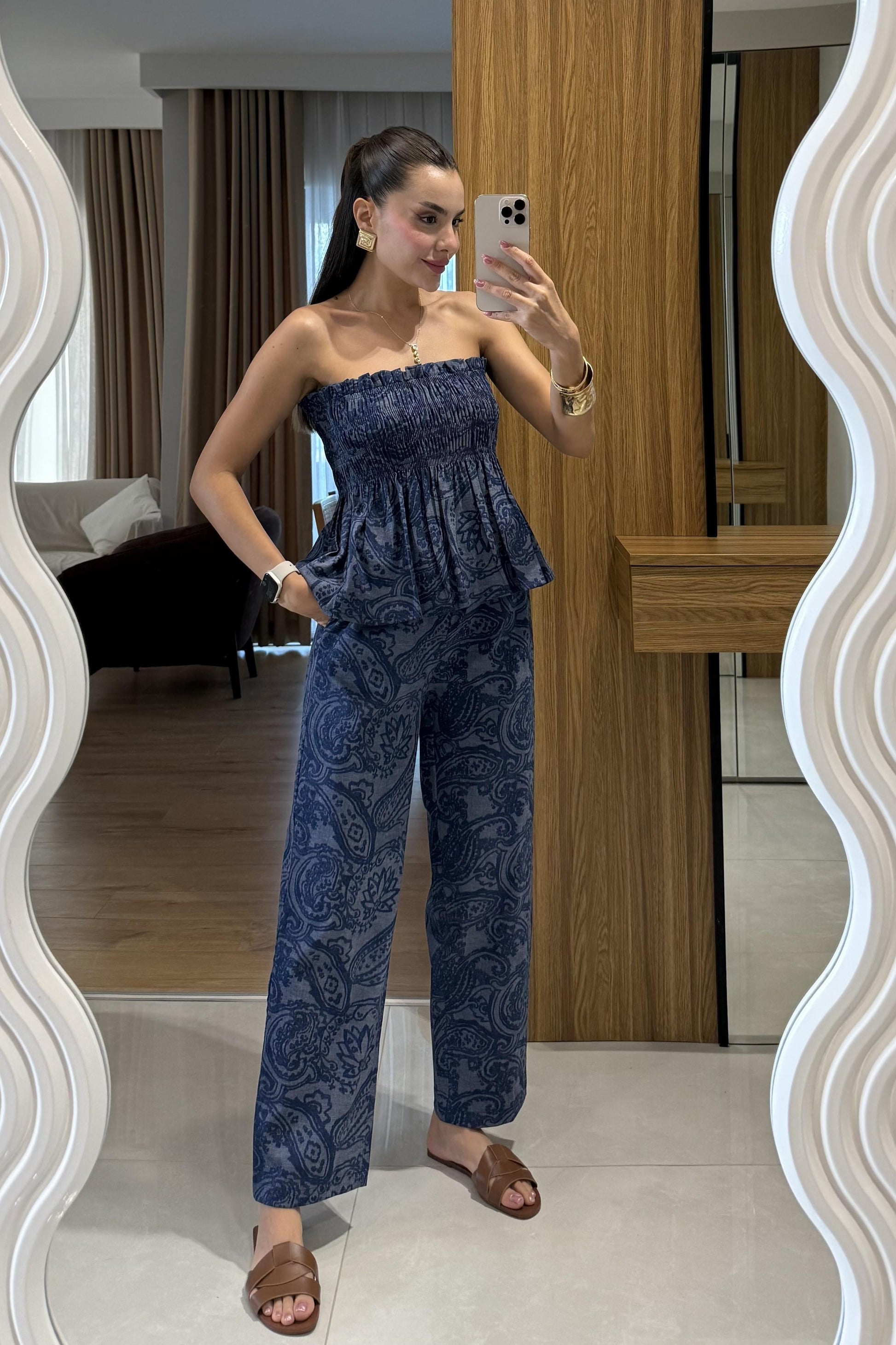 Naomi Gipe Desenli İkili Denim Takım