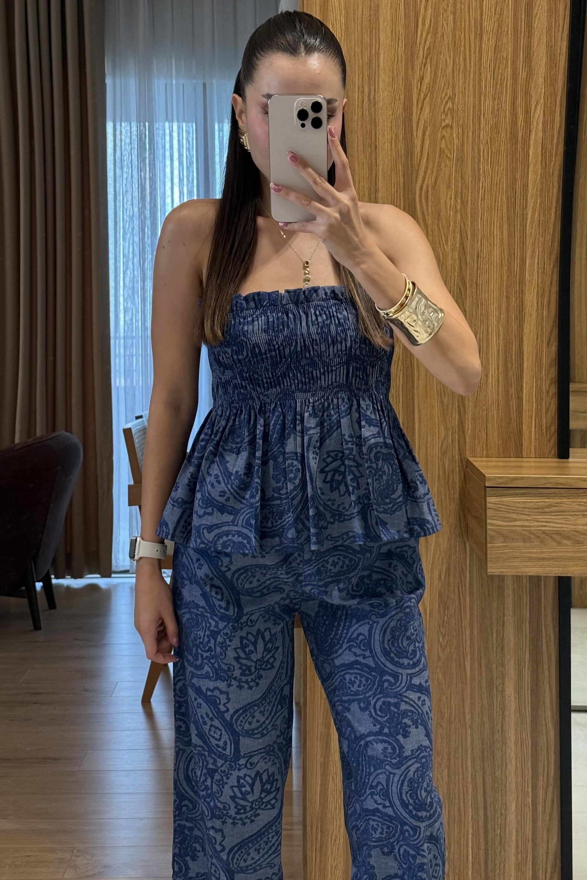 Naomi Gipe Desenli İkili Denim Takım