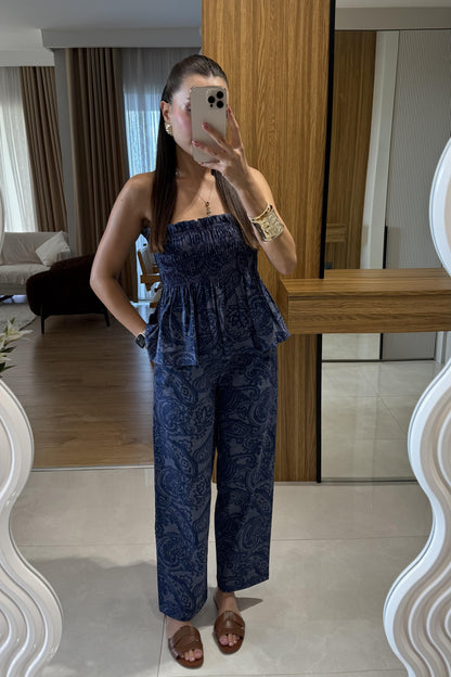 Naomi Gipe Desenli İkili Denim Takım
