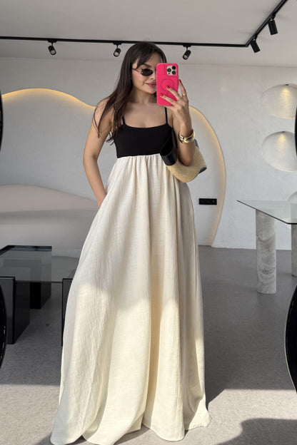 Napoli Natural Keten Maxi Elbise