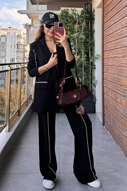 Natassha Çİzgi Detaylı Siyah Tasarım Takım