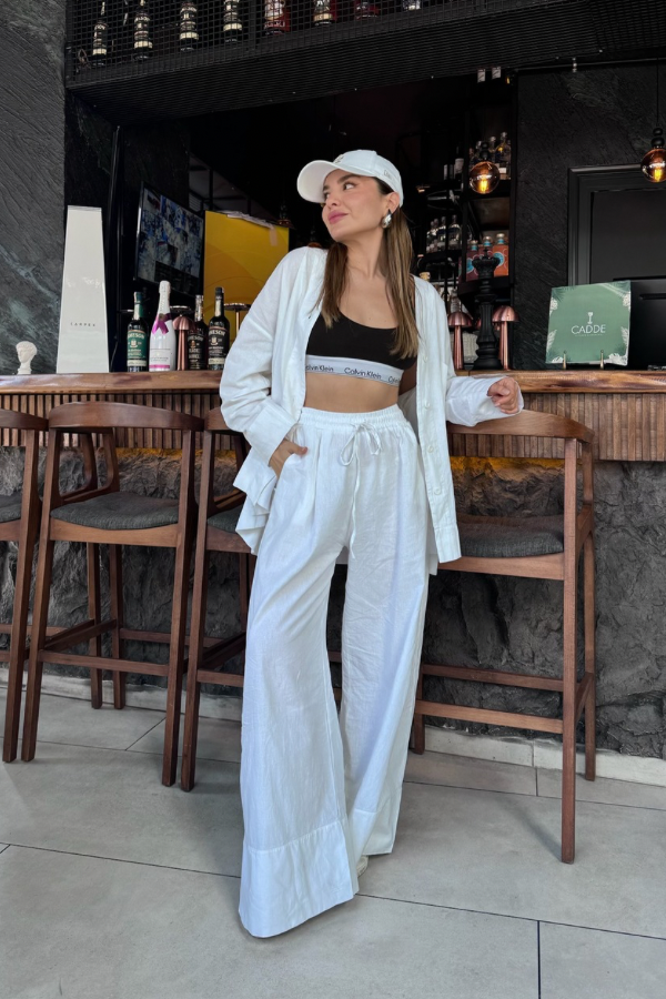 Natural Bohem Keten Takım- Beyaz