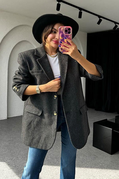 Neleu Antrasit Dokulu Daddy Ceket