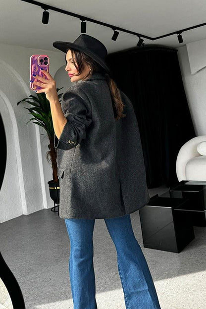 Neleu Antrasit Dokulu Daddy Ceket