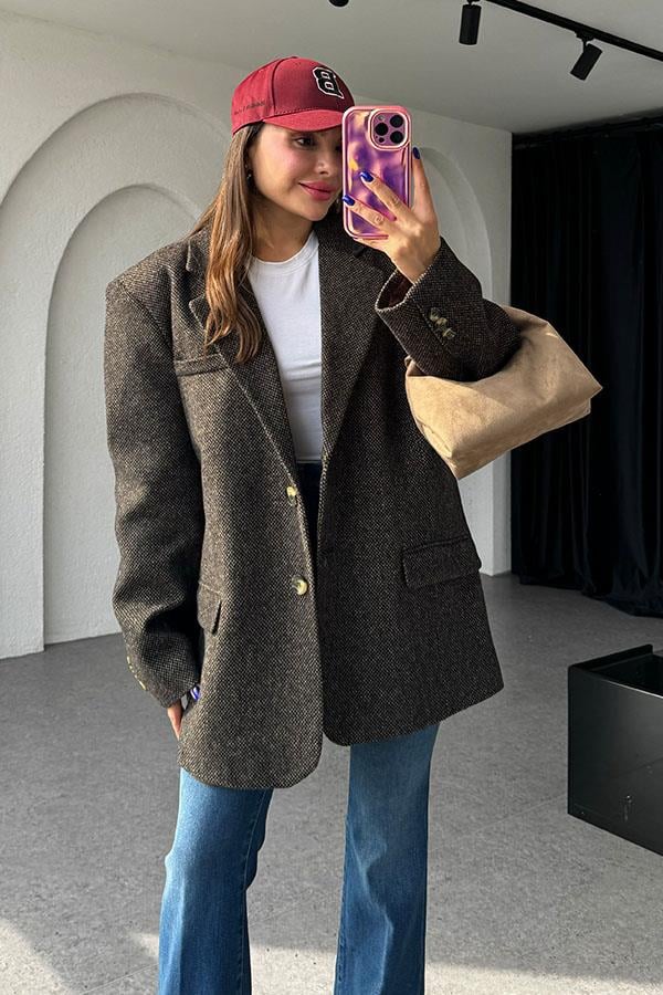 Neleu Kahve Dokulu Daddy Ceket