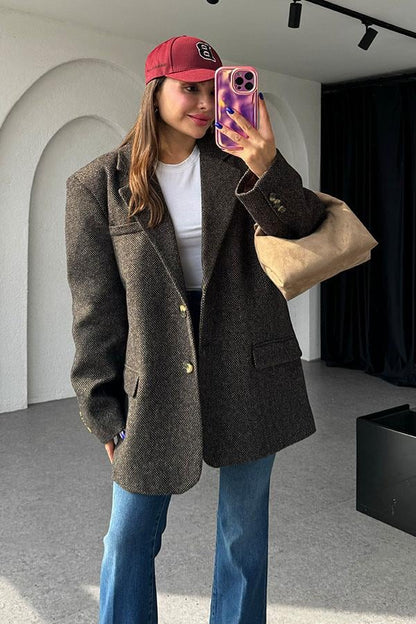 Neleu Kahve Dokulu Daddy Ceket