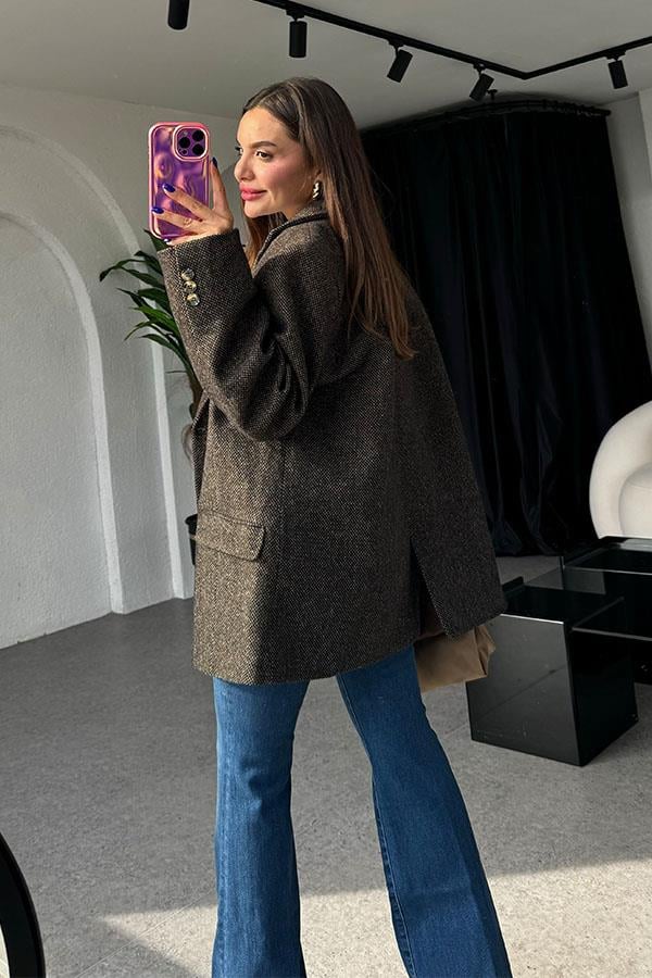 Neleu Kahve Dokulu Daddy Ceket