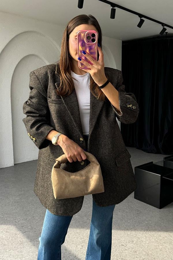 Neleu Kahve Dokulu Daddy Ceket