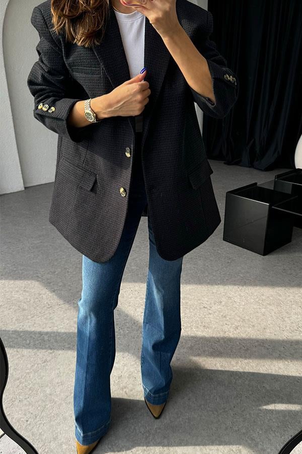 Neleu Lacivert Dokulu Daddy Ceket