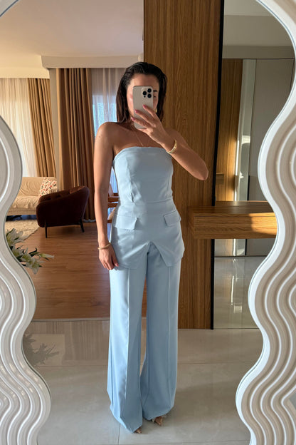 Nergis Mavi Cep Detaylı Takım