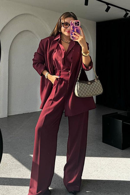Newest Bordo Blazer Ceket Takım