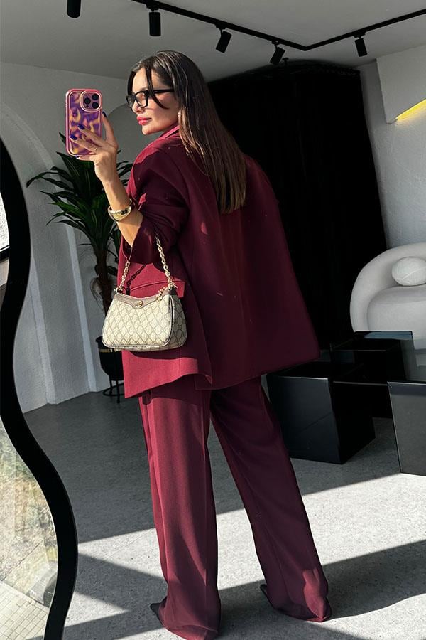 Newest Bordo Blazer Ceket Takım