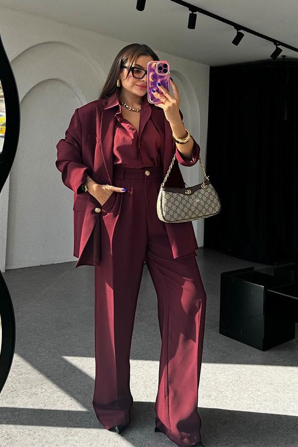 Newest Bordo Blazer Ceket Takım