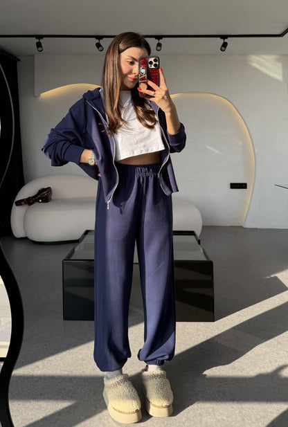 Nice Lacivert Fermuarlı Modal Kumaş Eşofman Takımı