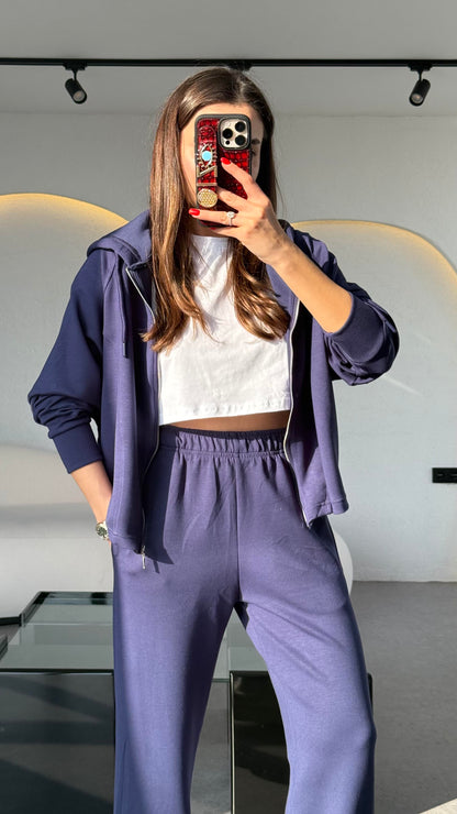 Nice Lacivert Fermuarlı Modal Kumaş Eşofman Takımı