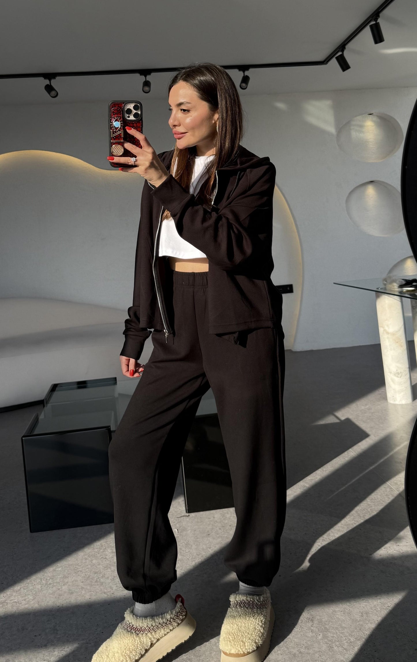 Nice Siyah Fermuarlı Modal Kumaş Eşofman Takımı