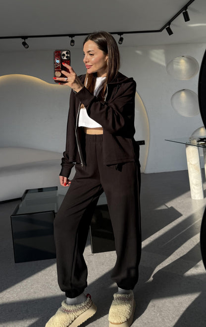 Nice Siyah Fermuarlı Modal Kumaş Eşofman Takımı