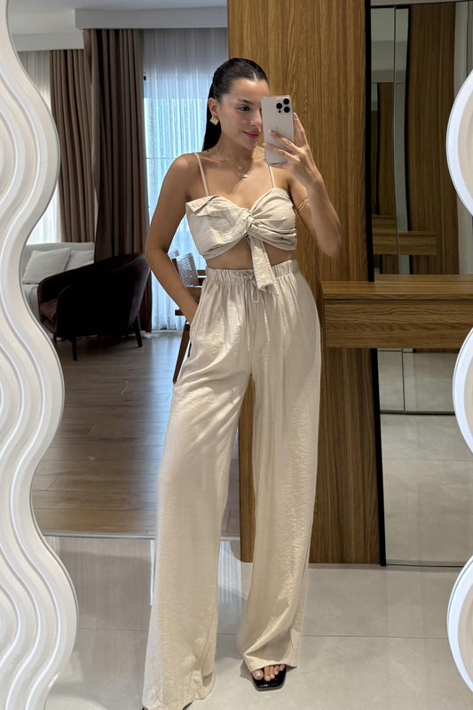 Nichol Bej Fiyonklu Crop Pantolon Takım