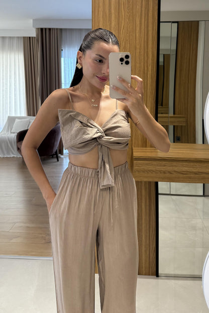 Nichol Vizon Fiyonklu Crop Pantolon Takım