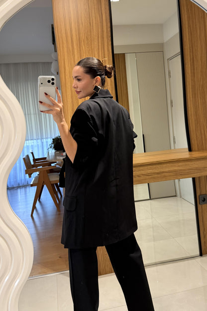 Nicole Siyah Blazer Pantolon Takım