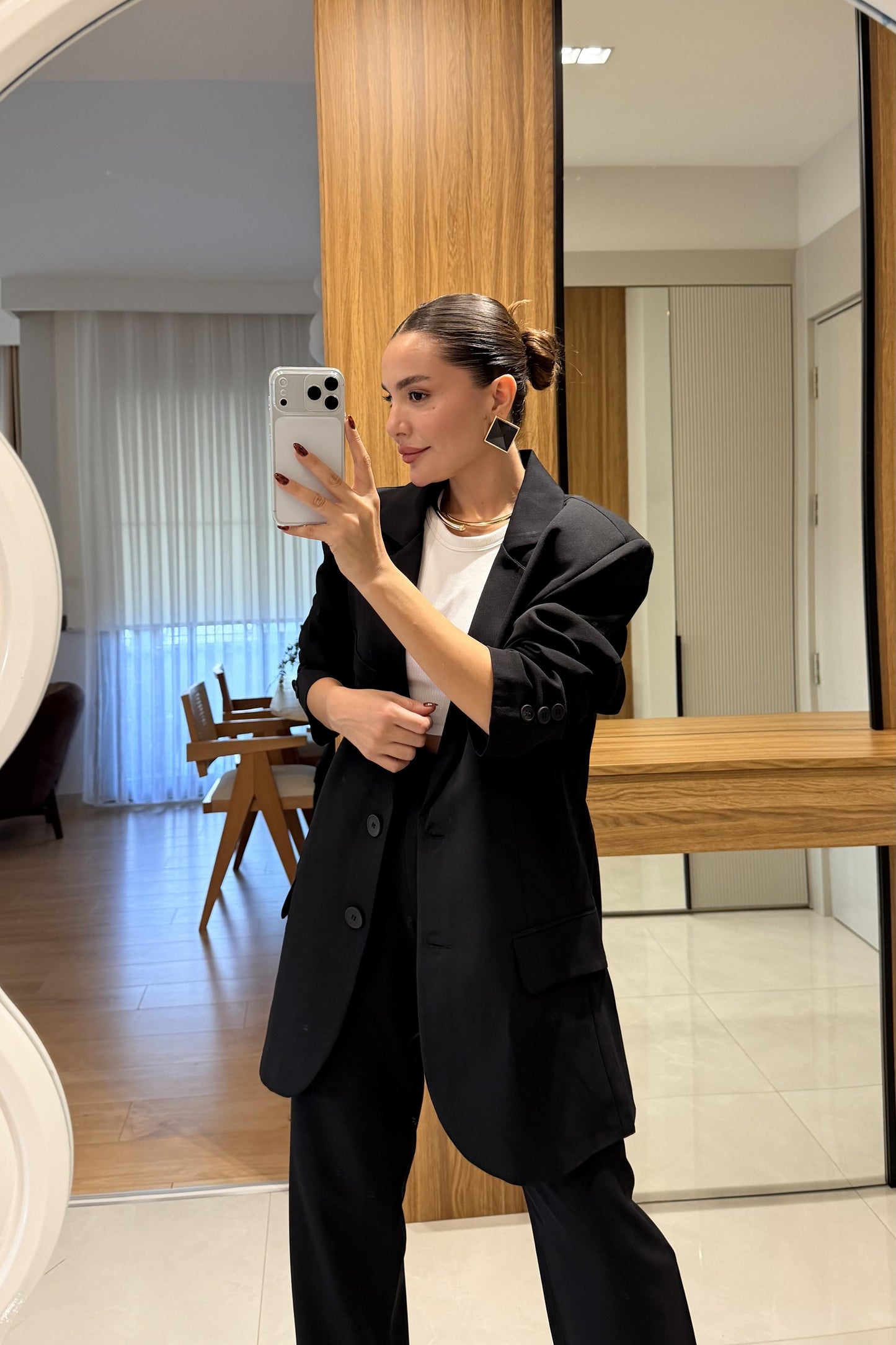 Nicole Siyah Blazer Pantolon Takım