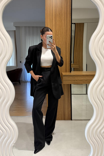 Nicole Siyah Blazer Pantolon Takım