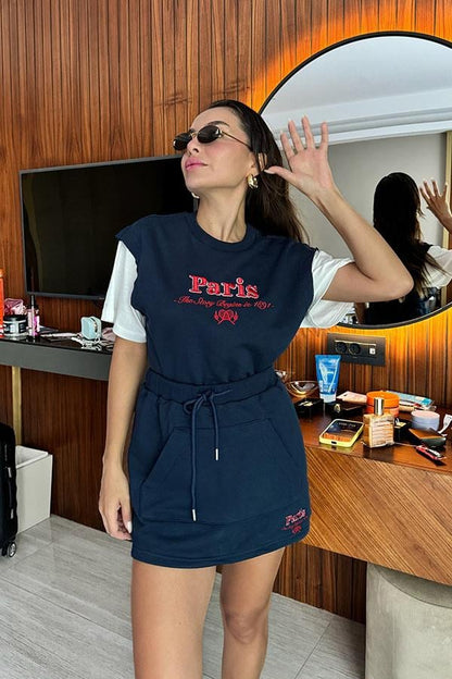 Nicolly Paris Yazılı Tshirt Etek Takım - Lacivert