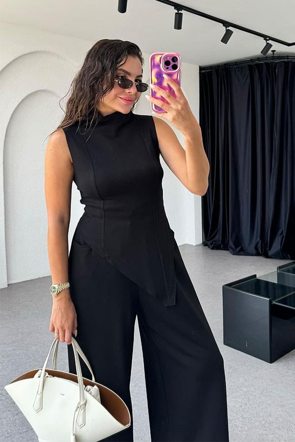 Nives Modal Kumaş Tasarım Takım - Siyah