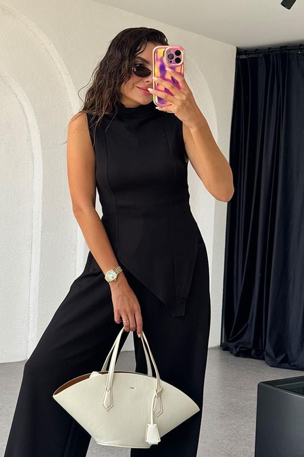 Nives Modal Kumaş Tasarım Takım - Siyah