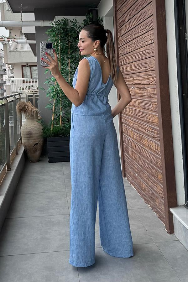 Noah Püskül Detaylı Keten Takım - Mavi