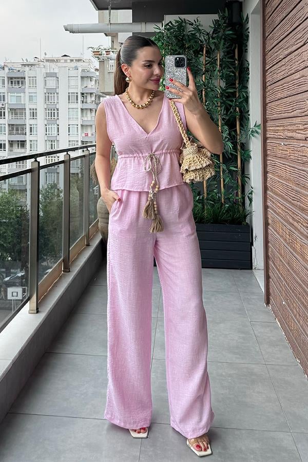 Noah Püskül Detaylı Keten Takım - Pembe