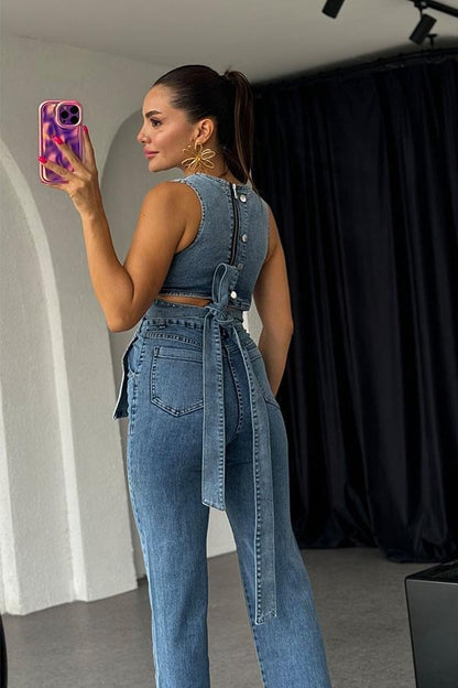 Noelle Bağlama Detaylı Denim Takım-Lightblue