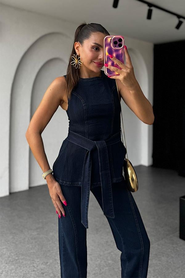 Noelle Bağlama Detaylı Denim Takım-Midblue