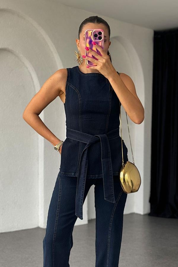 Noelle Bağlama Detaylı Denim Takım-Midblue