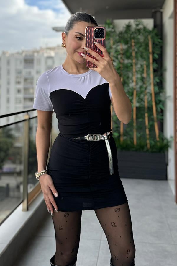 Noemi Siyah Beyaz Geçişli Elbise