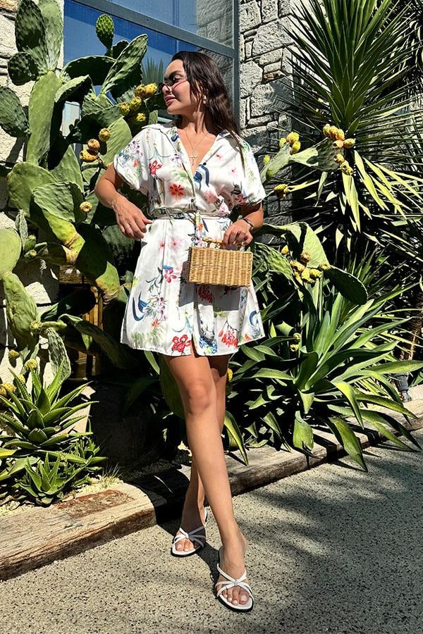 Nomi Çiçekli Kuşaklı Gömlek Elbise