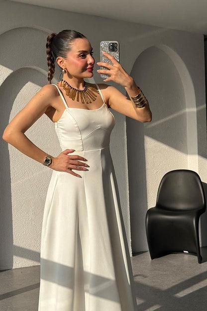 Nonaka İnce Askılı Çan Elbise-Beyaz
