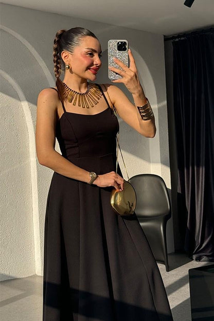 Nonaka İnce Askılı Çan Elbise-Siyah