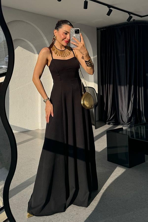 Nonaka İnce Askılı Çan Elbise-Siyah