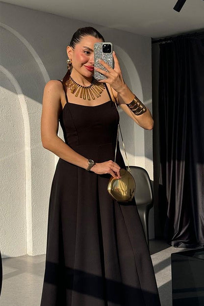 Nonaka İnce Askılı Çan Elbise-Siyah