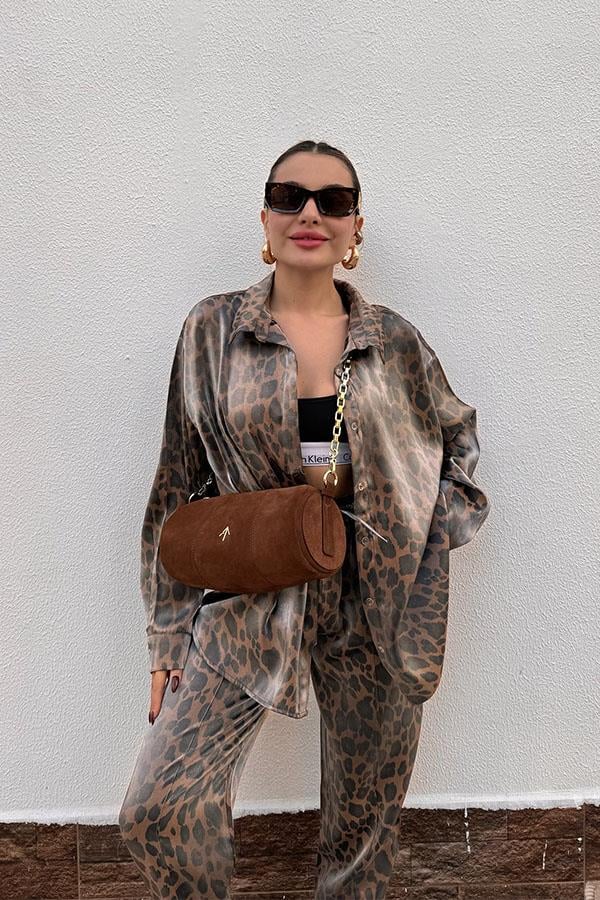 Noxi Leopar Desenli Gömlek Pantolon Takım