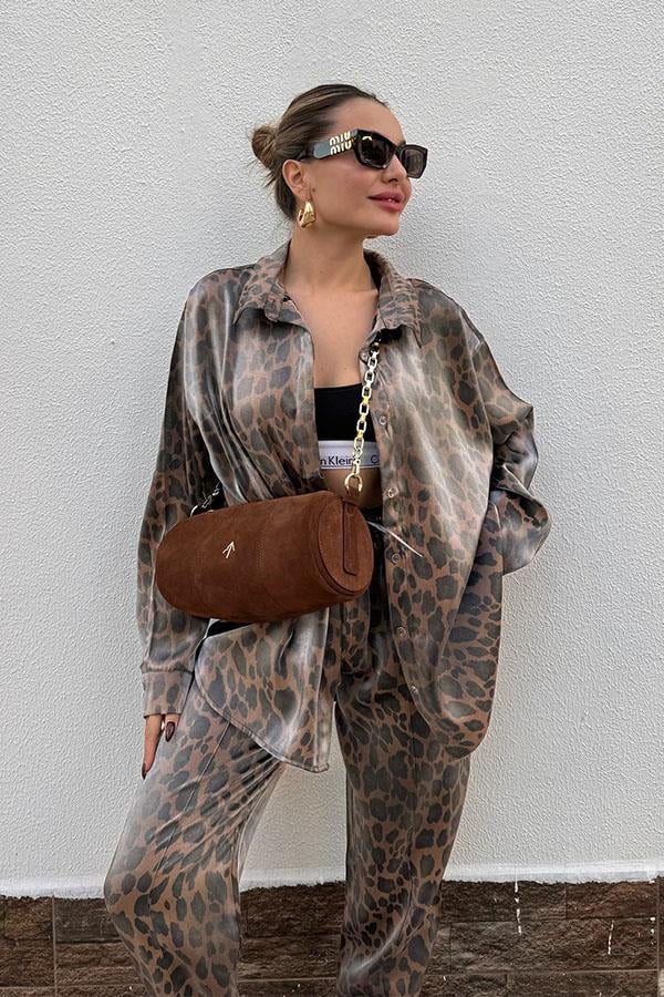 Noxi Leopar Desenli Gömlek Pantolon Takım