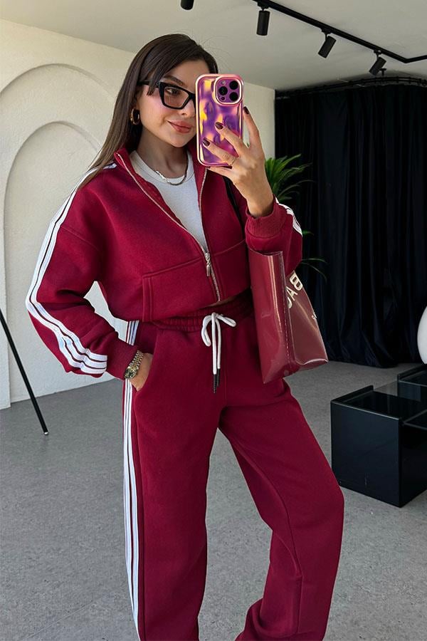 Ochoa 3 Çizgili Bordo Eşofman Takım