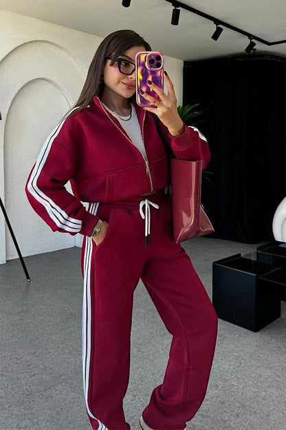 Ochoa 3 Çizgili Bordo Eşofman Takım