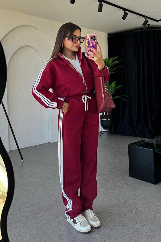 Ochoa 3 Çizgili Bordo Eşofman Takım