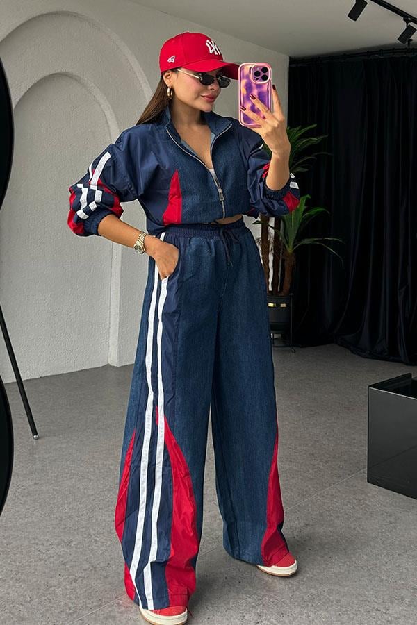 Odelle Kırmızı Tasarım Paraşüt Jean Takım